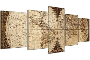 Impression d'art - Mappemonde Vintage - Image sur toile - 200x80 cm 5 pcs - Toile photos - Murale de BildTerrepot24 - Urbain & Graphique - Terre - Représentation historique
