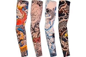 Qpout Copertura delle maniche dei tatuaggi del braccio per le donne degli uomini, Manicotti per tatuaggi alla moda unisex Outdoor Ciclismo Estate Protezione solare Nylon Stretch Manicotti per tatuaggi