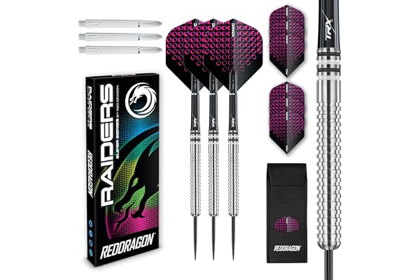 RED DRAGON Raider Series: 23 Gramme Jeu de fléchettes à Pointe en Acier tungstène Professionnel avec volées et tiges de fléchettes - Choix de Couleur Disponible