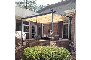 PURPLE LEAF 3 X 3.65 M Metal Pergola with Retractable Roof, Large Garden Pergola for BBQ, Outdoor and Patio, Beige