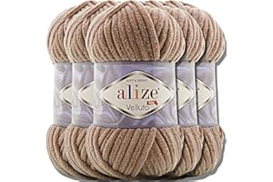 ‎HOBBY YARN Hobby YARN Alize Velluto 5x 100g Türkische Strickwolle super Bulky Wolle zum Häkeln Uni Farbe Babywolle Flauschgarn Filzwolle Kuschelwolle (Tobacco Brown | 329)