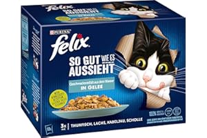 PURINA FELIX tak dobra jak wygląda w galaretce, różnorodność smaków, z wody, mokra karma dla kotów, 12 x 85 g, worek porcjowany