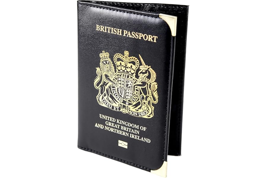 Esposti British Passport Holder | UK Passport Wallet | UK Passport Cover | Non EU | Premium PU Leather | Gold Protective Corners | Black