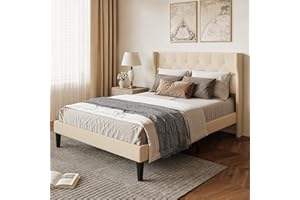 Xbro Letto Imbottito 140 x 200 cm, Testiera Confortevole, Design Moderno, Facile da Montare, Spazio di Archiviazione sotto il Letto, Beige