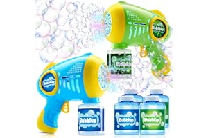 JOYIN - Pack of 2 illuminated bubble guns with 4 bottles bubble replacement solution automatic 10 hole machine for kids adults summer toys party souvenirs