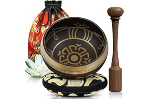 SILENT MIND Set di ciotole tibetane, facili da suonare, crea un bel suono per guarigione olistica, sollievo dallo stress, meditazione e relax, ciotola marrone antico con sacchetto rosso