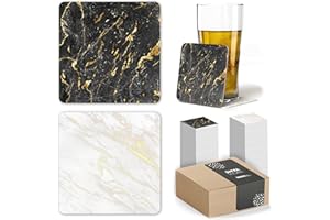 SHYAWORLD 400 Posavasos de Cartón Originales, Decorativos y Absorbentes para Bebidas y Líquidos. Portavasos para Mesa con Efectos de Acabado 10 x 10 cm y 1,4 mm Espesor. (Efecto Marble Cuadrado, 400)