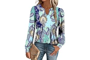 CHICZONE Womens Tunic Tops V Neck Puff Long Sleeve T-Shirt Pleated Work Blouse Shirts S-3XL