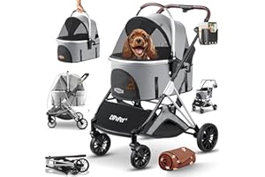 LOVPET® Cochecito para Perros y Gatos 3en1 Carrito Plegable | Transporte Bolsa 360° Ruedas Grandes | Transportín para Mascotas, Red & Cubierta para la lluvia, Jogger