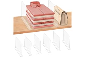 FNG8 Divisori Cassetti in Acrilico Trasparente [6 Pezzi] - Organizzatori per Armadio Verticali in Camera da Letto, Ufficio - Divisori per Cassetti per Vestiti, Asciugamani, Scarpe, Borse e Libri