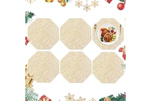 Homcomodar Gold Placemats Set of 6 Heat Resistant Dining Table Place Mat for Christmas Washable Octagonal Table Placemats Sets for Holiday Dinner Table Decoration