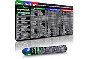 Zindoo Excel Cheat Sheet Mouse Mat, XXL Gaming Mouse Pad Large (900x400mm), Office Shortcuts Desk Mat, Non-Slip Mousepad with Stitched Edges, Keyboard Mat Mousemat for Desk, Laptop, Computer, Home