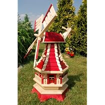 Moulin à Vent Hexagonal En Bois 120 Cm - Roulement à Billes - Toit Bardeaux Bitumés - Décoration Jardin Darlux