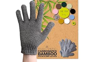 Temple Spring Exfoliating Glove, Carbonized Rayon Bamboo Body Scrubber, Loofah Exfoliating Mitt, Shower Scrubber Wash Cloth, Body Exfoliator Scrub, Loofa Shower Gloves Bath Sponge - Grey