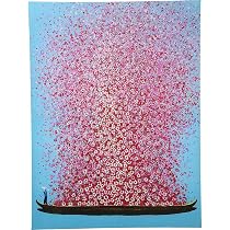 Tableau Toile Fleurs Et Bateau Asian Style 100x180cm - Déco Murale Colorée