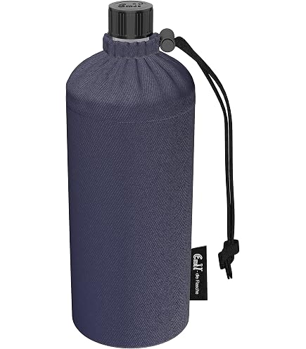 Emil Trinkflasche Aus Glas Mit Thermobecher – Isoliert, 0,6l, BIO Jeans Design, Für Schule & Sport