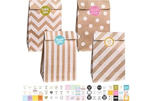 PAKNOR® sacs en papier marron, 40 pièces sacs en papier kraft sacs cadeaux sacs en papier marron papier avec 96 autocollants, sac en papier pour emballer des cadeaux, des cadeaux
