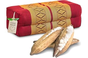 ‎LIVASIA livasia Block Yogakissen eckig - 17x34x12cm - Meditationskissen mit Kapok, Stützkissen Bolster rechteckig, Yoga Pilates Zubehör Nackenkissen, Thaikissen fest handgefertigt (Rot/Gelb)