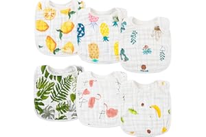 WATINC 6Pcs Baby Muslin Bibs - Neugeborene Baumwolle Sabber absorbierende Lätzchen mit verstellbaren Druckknöpfen, atmungsaktive Tücher für Kleinkinder Zahnen Fütterung Entwöhnung (0-36 Monate)