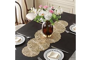 FAVE Tischläufer Gold 90 cm Kleiner hitzebeständiger Vinyl Läufer für Festtafel Hochzeit Geburtstag Party Dekoration (Goldene Kugeln)