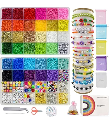 Anezus Set Di 5600 Perline Per Creazione Gioielli – Perline Piatte In Argilla, Lettere Alfabeto, Ciondoli E Corda Elastica, Kit Completo Fai Da Te - 3