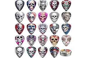 K KAREZOG Plektron Gitarre, 24 Stück Schädel Plektrum 0.46/0.71/0.96/1.20mm Gitarren Plektrum 4 Verschiedene Dicke Guitar Picks,Plektrum Akustikgitarre, E Gitarre, Bass(Mix-8)