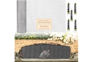 PESTOPER 2m*30cm 304 Malla Metalica Fina de Acero Inoxidable, Trampa Ratones, Rellena Las Grietas Alrededor de la Casa y El Jardín, con Pegamento, Se Puede Cortar por Bricolaje
