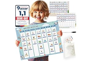 D.VARA Wochenplaner Kinder - Montessori Magnettafel inkl. 208 Magnete- Wochenplaner magnetisch abwischbar- Lernspiele ab 3 Jahre - Einschulung Geschenk - Familienplaner magnetisch