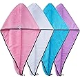 POLYTE Microfibre Hair Turban Wrap Drying Towel, 30 x 71 cm, 4 Pack (Multi Color)
