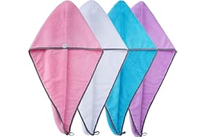 POLYTE Microfibre Hair Turban Wrap Drying Towel, 30 x 71 cm, 4 Pack (Multi Color)