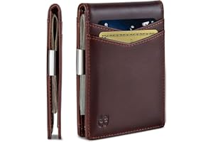 SERMAN Brands Portfel z klipsem na pieniądze - męskie portfele wąska przednia kieszeń blokująca RFID etui na karty minimalistyczne mini podwójne, transformator z rozpuszczonej czekolady, wąski