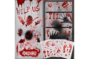 YULARA Halloween Deko Gruselig Fensterbilder Fensterdeko: Horror Groß Halloween Deko Fenster Sticker Tür Wand Dekoration Wiederverwendbare Blut Aufkleber für Innen Outdoor Garden Haunted House Zombie Party