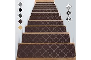 GOYLSER Stair Treads Mats Stair Carpet Self-Adhesive Stair Mats Non-Slip Stair Rug Rectangular Non-Slip Rug for Children Pets Brown (76 x 20 cm, Pack of 15)