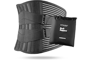 Vitalbak Pas lędźwiowy dla mężczyzn i kobiet - Pas lędźwiowy Oddychająca praca - stabilizuje i zapewnia wsparcie z 6 prętami podtrzymującymi - Pas lędźwiowy z podwójnym dopasowaniem - bezpłatna torba