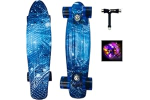 ‎SUMEBER Sumeber Mini Cruiser Skateboard Komplette 22 Zoll Mit LED Leuchtrollen für Erwachsene Kinder Anfänger - Geburtstagsgeschenk