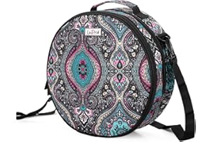 LoDrid Cross Stitch Bag, Round Double-Layer Embroidery Project Storage Bag for Storing Cross Stitch Kits and Embroidery Kits with Handle and Shoulder Strap, Totem (Bag Only)