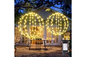 iBaycon Outdoor Christmas Lights Mains Powered,Hanging Ball Lights Warm White with Flash Beads,Foldable Sphere Timer Waterproof Decorations LED Fairy Lights,Garden Party House(33cm+28cm,2 Pack)