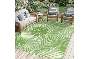 Famibay Tappeto per Esterno Motivo a Foglie Verdi Elegante Tappeto Impermeabile Eeversibili e Resistente ai Raggi UV per Giardino, Patio, Spiaggia, Picnic, Campeggio, Cortile 150 x 245 cm