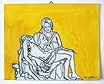 Dipinto della Piet&agrave; di michelangelo-Studio su cartoncino telato eseguito ad acrilico dimensioni cm 30x24x0,3 cm-MADE in...