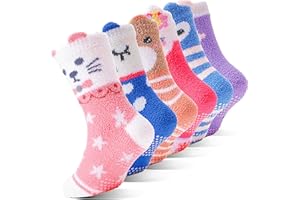 EBMORE 6 Paires Chaussettes Polaire Antidérapantes pour Filles Enfant,Chaussettes de hiver pilou pilou fille,Hiver épais chaussettes pour Tout petits