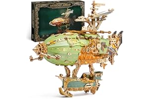 FUNPOLA LED Puzzle 3D en Bois Modèle de dirigeable - Steampunk Maquette en Bois à Construire avec lumières LED - Construction de maquettes de dirigeables pour Adultes (Vert)