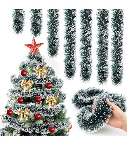 Guirlande De Noël Vert Foncé 2m - 8 Pièces Avec Attaches, Pour Escalier, Porte, Décoration Intérieur/Extérieur
