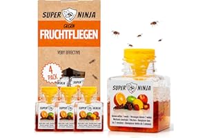 Super Ninja Fruchtfliegenfalle für Innenbereich – 4er-Pack, Wirksame Obstfliegenfalle für Haushalt und Küche, bis zu 3 Wochen Leistung pro Flasche, Kinder-und haustierfreundlich