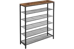 ‎VASAGLE VASAGLE Schuhregal, Schuhablage mit 5 Gitterebenen und großzügiger Oberfläche für Taschen, für den Eingangsbereich, Flur, Metall, Industrie-Design, 30 x 100 x 110 cm, vintagebraun-schwarz LBS016B01