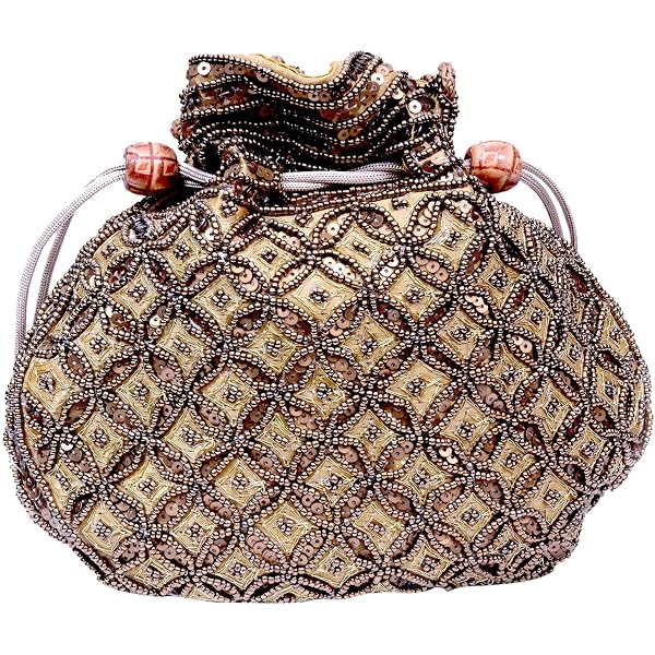 Borsa Potli Indiana Di Seta Ricamata A Mano - Multicolore, Con Cordoncino, Per Matrimoni E Cerimonie - 2