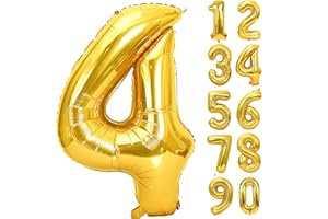 JARTTY Palloncino Numero 4 Oro (102cm), Palloncini Compleanno 4 Anni, Numeri Gonfiabili Compleanno Grandi, Palloncino Numero Foil Gigante