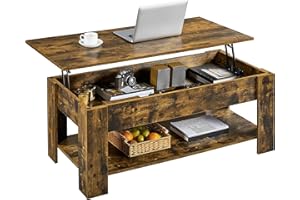 ‎YAHEETECH Yaheetech Couchtisch Höhenverstellbarer Kaffeetisch mit verstecktem Stauraum und Verstellbarer Ablage Sofatisch Wohnzimmertisch aus Holz Beistelltisch für Wohnzimmer/Büro, Rostbraun
