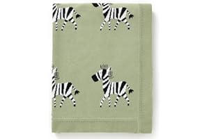 mimixiong 100% Pure Organic Soft Knitted Baby Blanket, Swaddle Blanket – Baby Essentials for Newborn, Zebra Sage Green