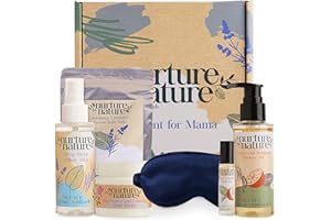 Nurture by Nature Cadeaux pour maman, Beurre corporel, Huile de douche, Roll-on d'huile essentielle, Sels de bain d'Epsom, Masque pour les yeux en soie, Nouvelle maman, Cadeau de grossesse
