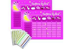 kids2learn Children's Bedtime Routine Chart Reward Chart for Sleep Training Twin Pack (2 x PINK) for boys girls toddlers With 270 Star Reward Stickers Included